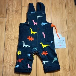 NWT New NB Newborn Dinosaur Overalls / Bibs 18-20 in 6-8.5 lbs. Charcoal color.
